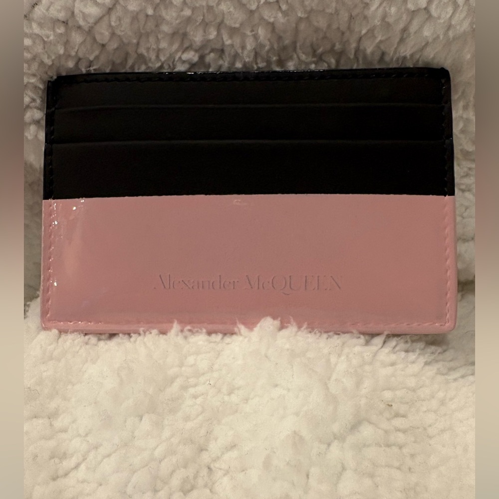 Alexander McQueen Logo Colorblock Card Case Card Holder Black/Rose NWT